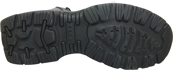 A pair of black leather military boots with a lace-up closure and a rubber sole.