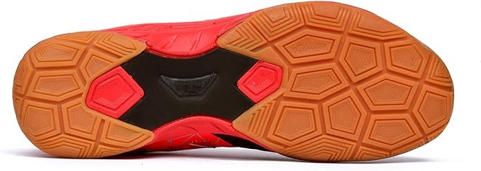 A pair of SEGA LOTUS badminton tennis and squash court shoes with a black and red design and black accents.