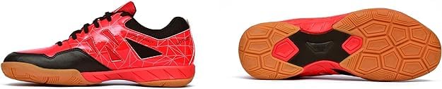 A pair of SEGA LOTUS badminton tennis and squash court shoes with a black and red design and black accents.