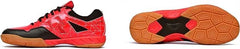 A pair of SEGA LOTUS badminton tennis and squash court shoes with a black and red design and black accents.