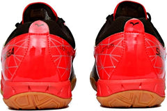 A pair of SEGA LOTUS badminton tennis and squash court shoes with a black and red design and black accents.