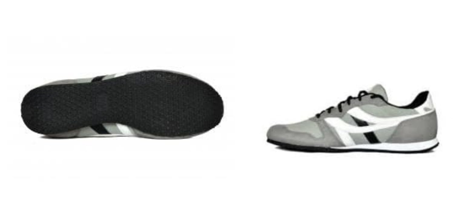 A pair of gray SEGA suede leather sneakers with lace-up closure.
