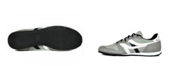 A pair of gray SEGA suede leather sneakers with lace-up closure.