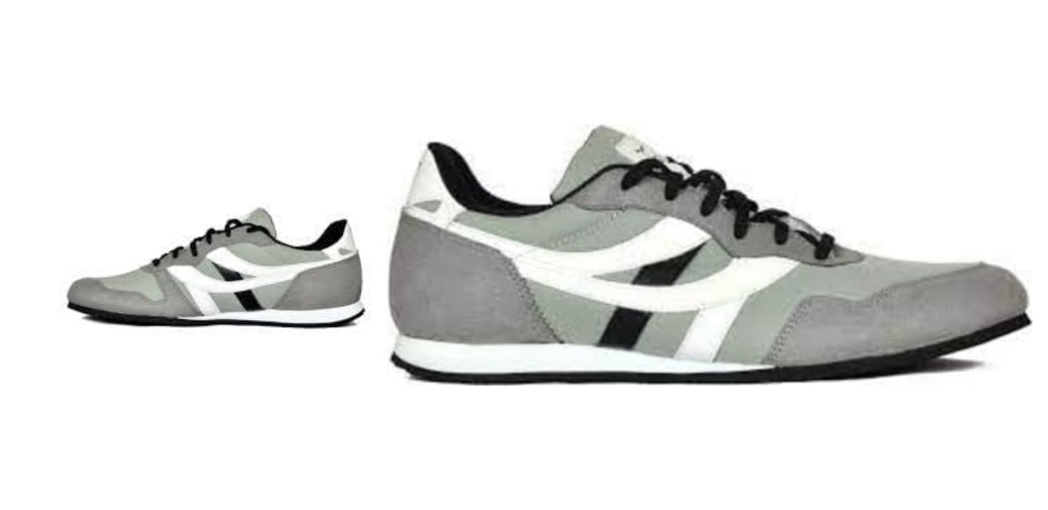 A pair of gray SEGA suede leather sneakers with lace-up closure.