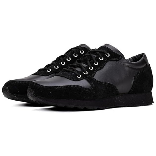 A pair of black semi-formal lace-up fashion shoes made of premium suede leather, with a rubber sole.