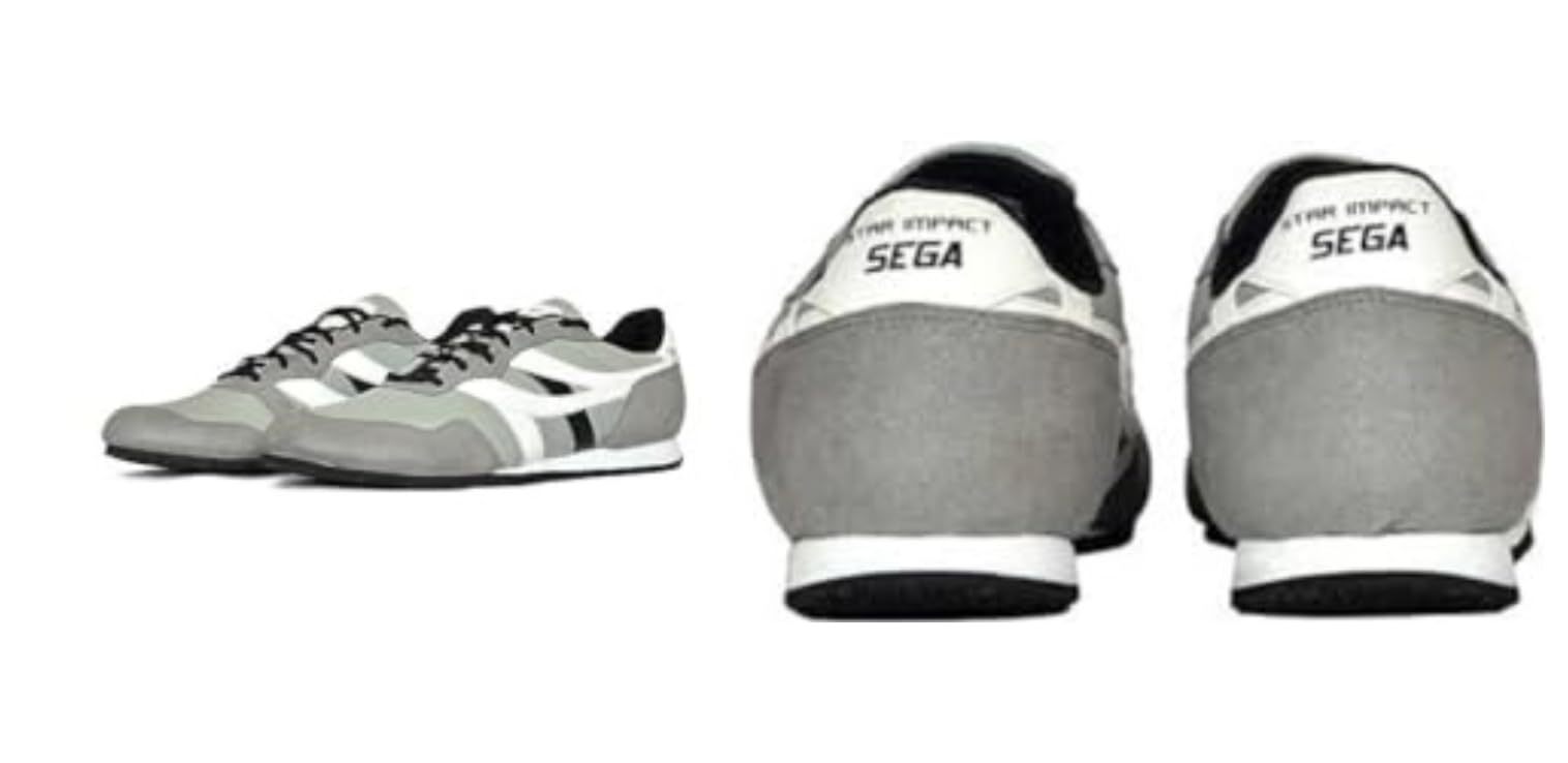A pair of gray SEGA suede leather sneakers with lace-up closure.