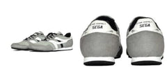 A pair of gray SEGA suede leather sneakers with lace-up closure.