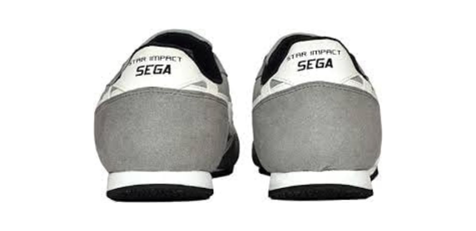 A pair of gray SEGA suede leather sneakers with lace-up closure.
