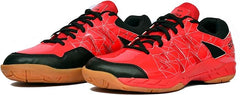 A pair of SEGA LOTUS badminton tennis and squash court shoes with a black and red design and black accents.