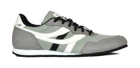 A pair of gray SEGA suede leather sneakers with lace-up closure.