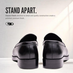 Regent Mens Leather Penny Loafers – Black Slip-On Shoes for Office and Smart Casual Wear