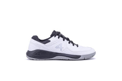White sports shoe with black accents on a white background, badminton, squash, tennis, table tennis