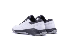 White sports shoe with black accents on a white background, badminton, squash, tennis, table tennis