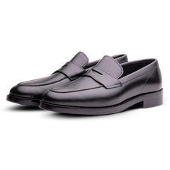 Regent Mens Leather Penny Loafers – Black Slip-On Shoes for Office and Smart Casual Wear