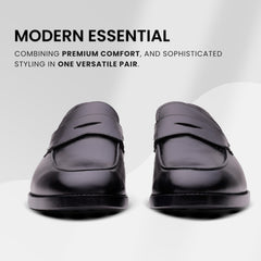 QUIVE LONDON Bending Black Men’s Penny Loafers – Premium Leather Slip On Shoes for Men, Smart Casual Formal Footwear, Cushioned Insole, Durable Rubber Sole, Wrinkle Resistant,