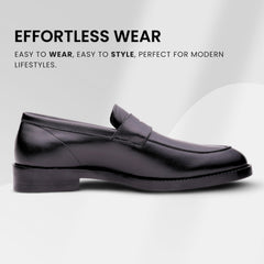 QUIVE LONDON Bending Black Men’s Penny Loafers – Premium Leather Slip On Shoes for Men, Smart Casual Formal Footwear, Cushioned Insole, Durable Rubber Sole, Wrinkle Resistant,