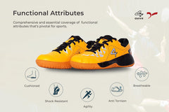Yellow sports shoe with black accents on a white background, badminton, squash, tennis, table tennis