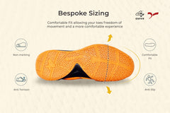 Yellow sports shoe with black accents on a white background, badminton, squash, tennis, table tennis