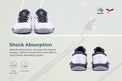 White sports shoe with black accents on a white background, badminton, squash, tennis, table tennis