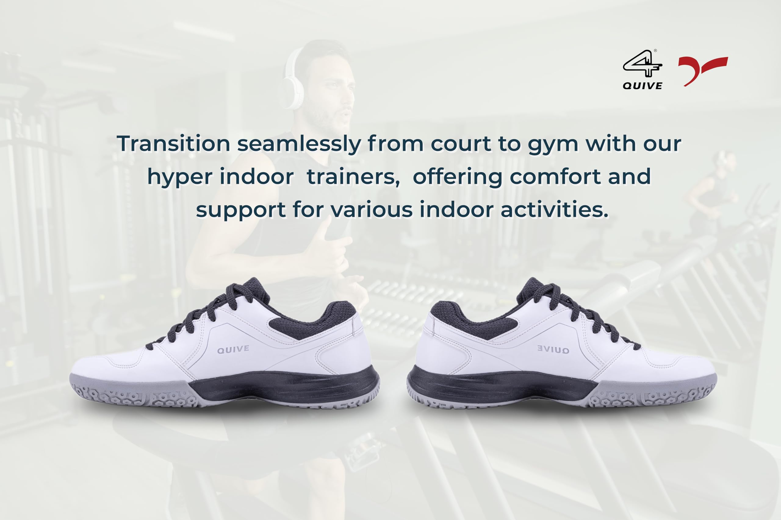 White sports shoe with black accents on a white background, badminton, squash, tennis, table tennis