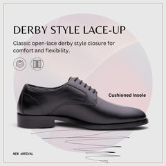 QUIVE LONDON Men's lace-ups Derby Shoes | Leather Upper | Smart Lace Up Design | Lightweight & Comfortable | Black Dress Shoes | Ideal for Work and Casual wear | Shoes for Men UK
