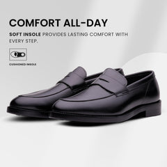 QUIVE LONDON Bending Black Men’s Penny Loafers – Premium Leather Slip On Shoes for Men, Smart Casual Formal Footwear, Cushioned Insole, Durable Rubber Sole, Wrinkle Resistant,