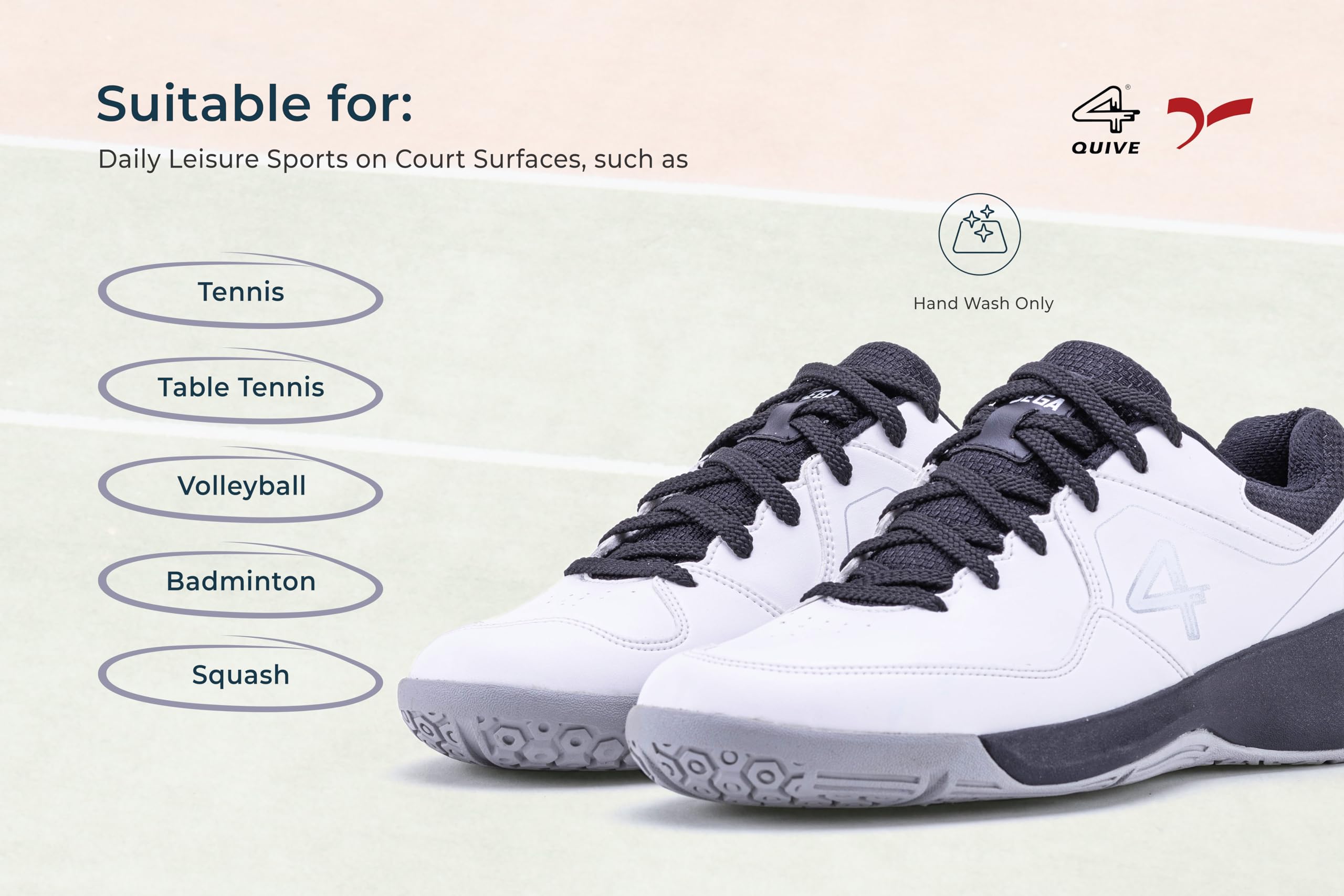 White sports shoe with black accents on a white background, badminton, squash, tennis, table tennis