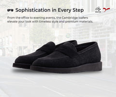 Pair of black loafers on a white background