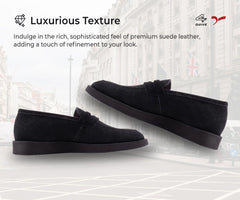 Pair of black loafers on a white background