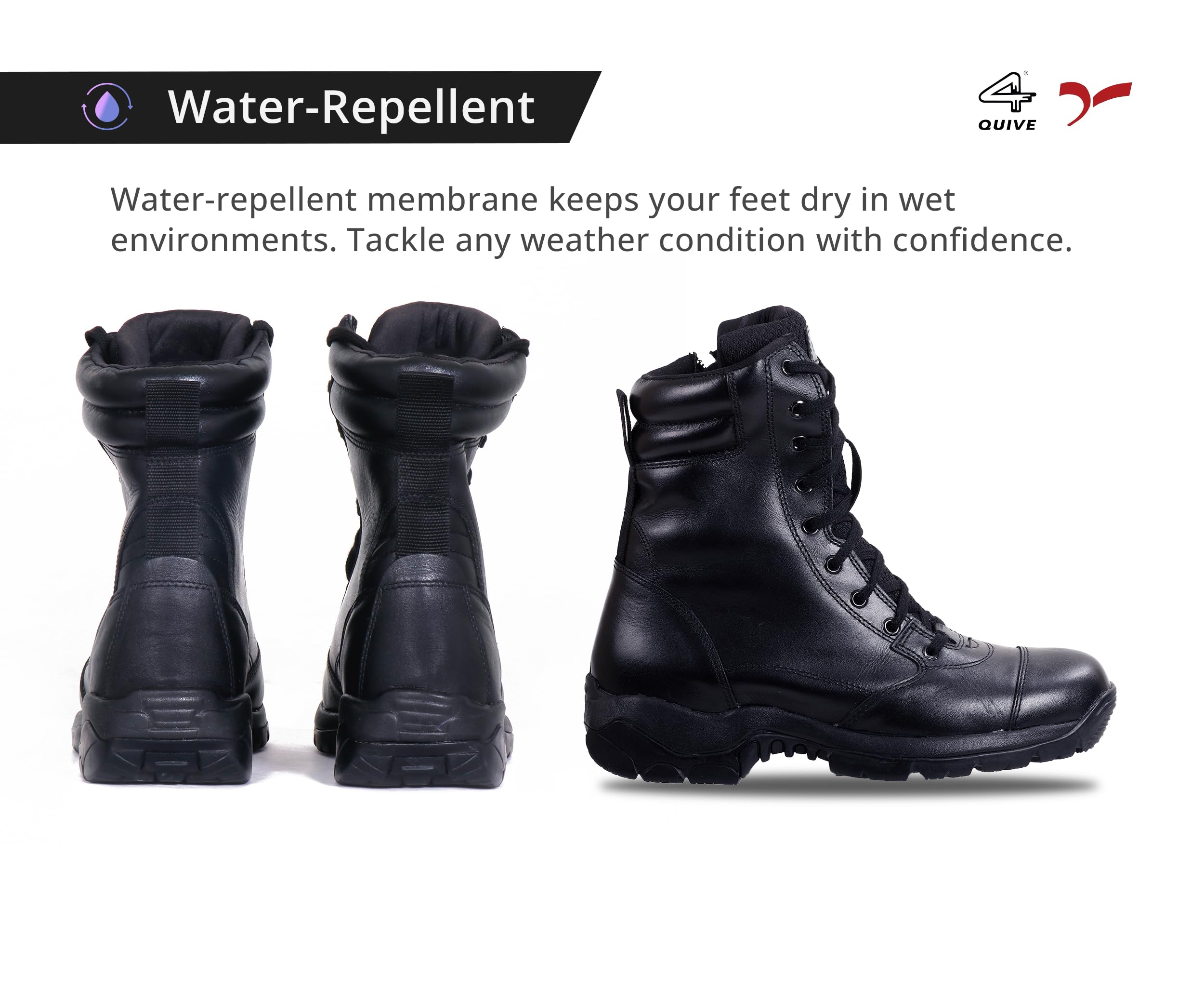 A pair of black leather mid-calf combat boots designed for men.