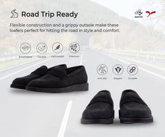 Pair of black loafers on a white background