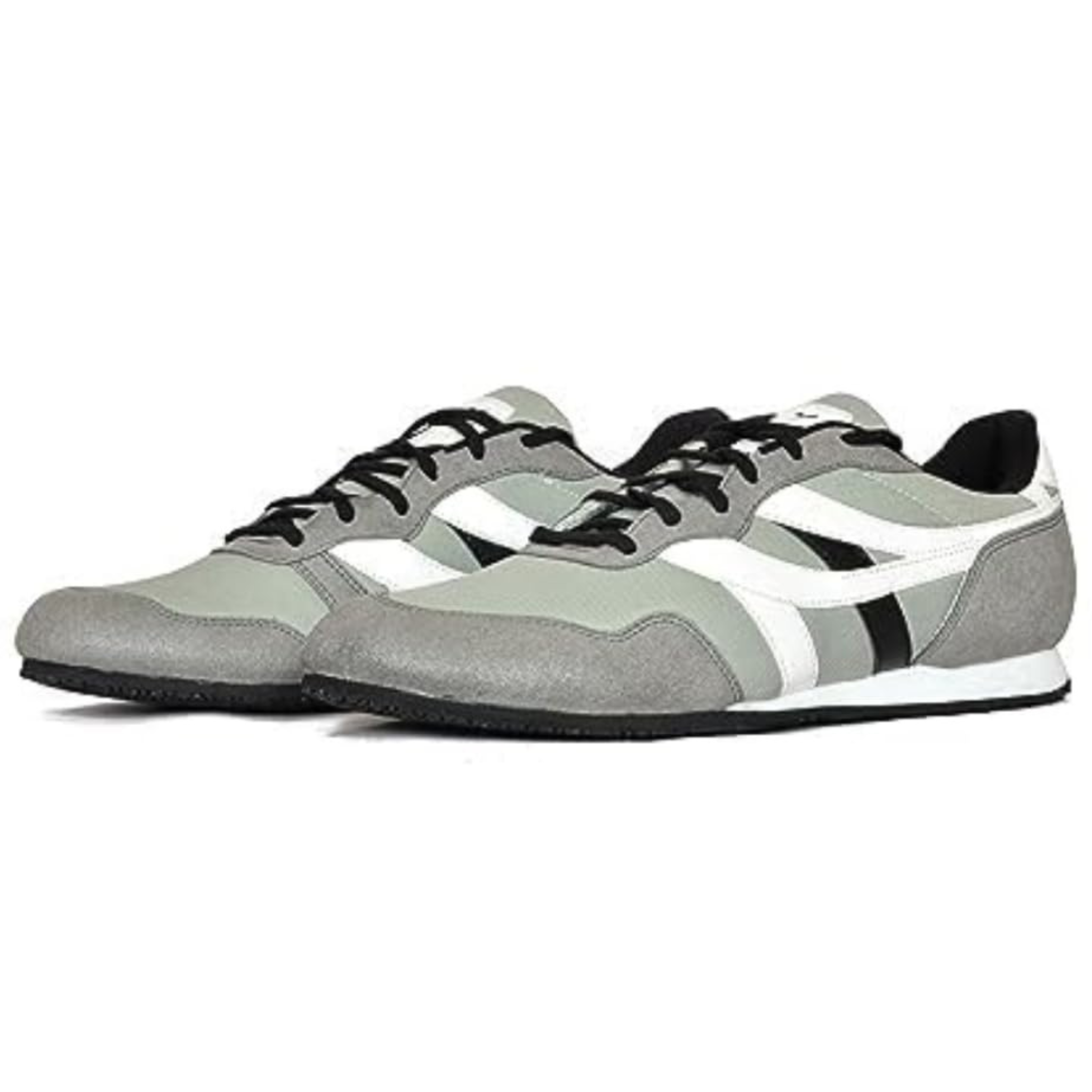 A pair of gray SEGA suede leather sneakers with lace-up closure.