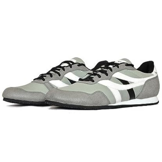 A pair of gray SEGA suede leather sneakers with lace-up closure.