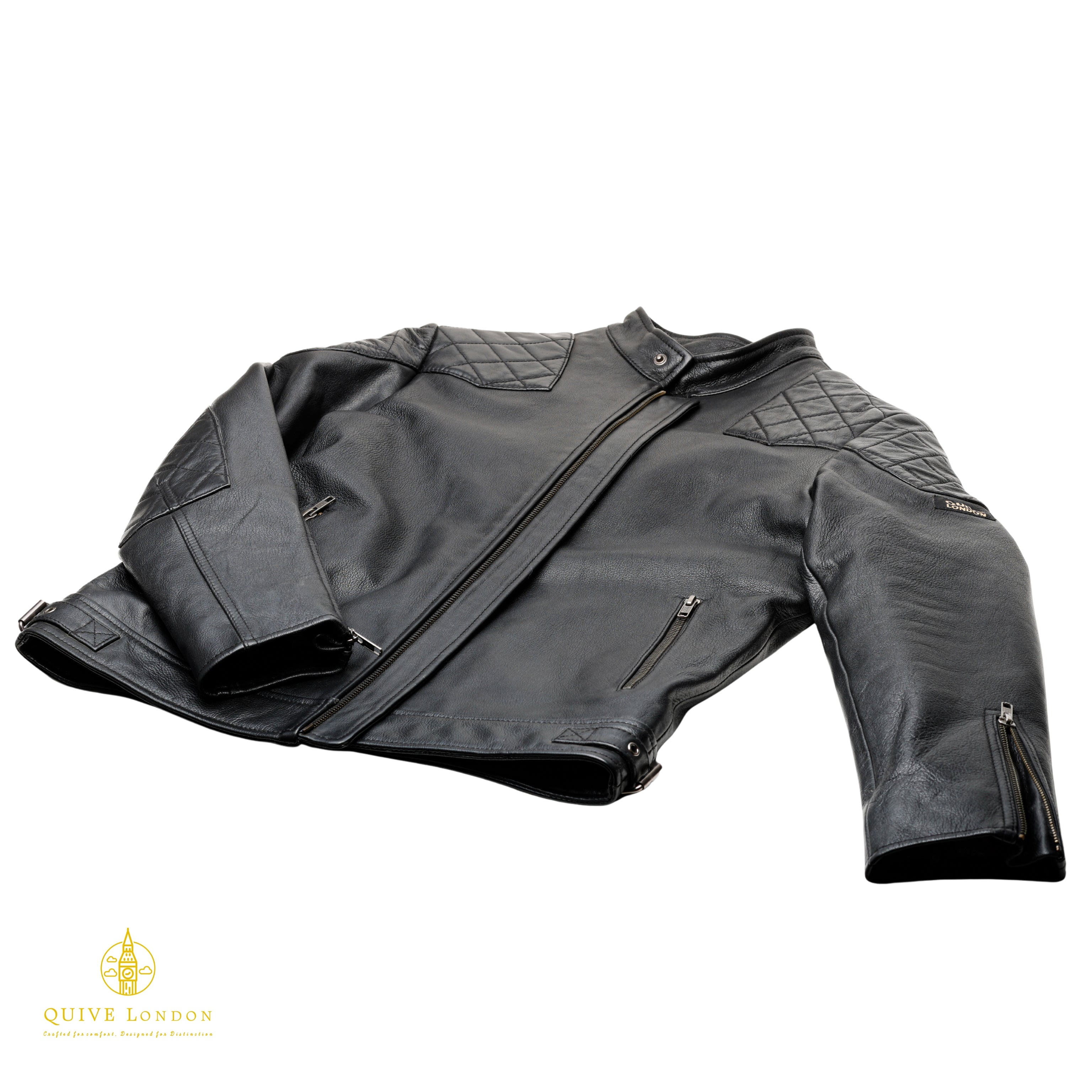 Black leather jacket a white background