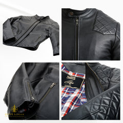 Black leather jacket a white background