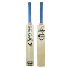 A pair of Sega English Willow cricket bats with blue grip handles, one with the Sega logo visible, and the other displaying the text '4' indicating the model number.