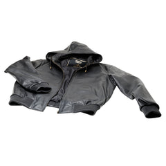 Black leather jacket with a hood made with sheepskin premium quality