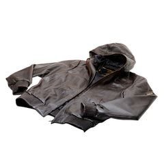 Brown leather jacket with a hood made with sheepskin premium quality