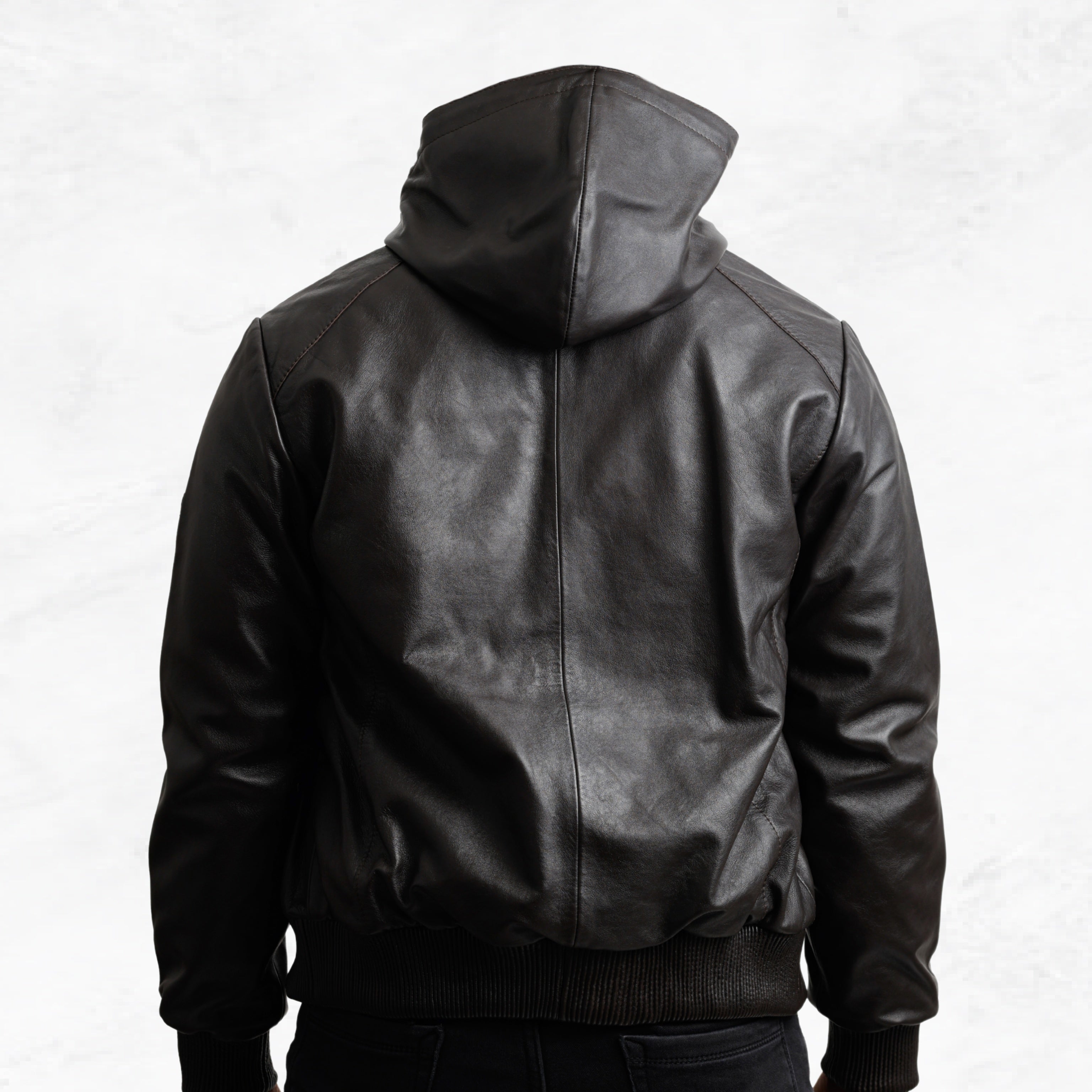 Brown leather jacket with a hood made with sheepskin premium quality