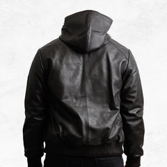 Brown leather jacket with a hood made with sheepskin premium quality
