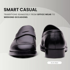 QUIVE LONDON Bending Mens Black Leather Penny Loafers Formal Shoes for Work Business and Smart Casual