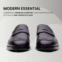 QUIVE LONDON Bending Mens Black Leather Penny Loafers Formal Shoes for Work Business and Smart Casual