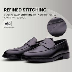 QUIVE LONDON Bending Mens Black Leather Penny Loafers Formal Shoes for Work Business and Smart Casual
