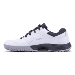 White sports shoe with black accents on a white background, badminton, squash, tennis, table tennis