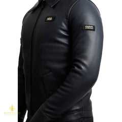 Black leather jacket premium sheepskin on a white background