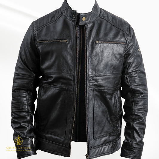 Black leather jacket premium sheepskin suede on a white background