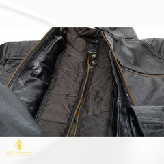 Black leather jacket premium sheepskin suede on a white background