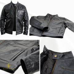 Black leather jacket premium sheepskin suede on a white background