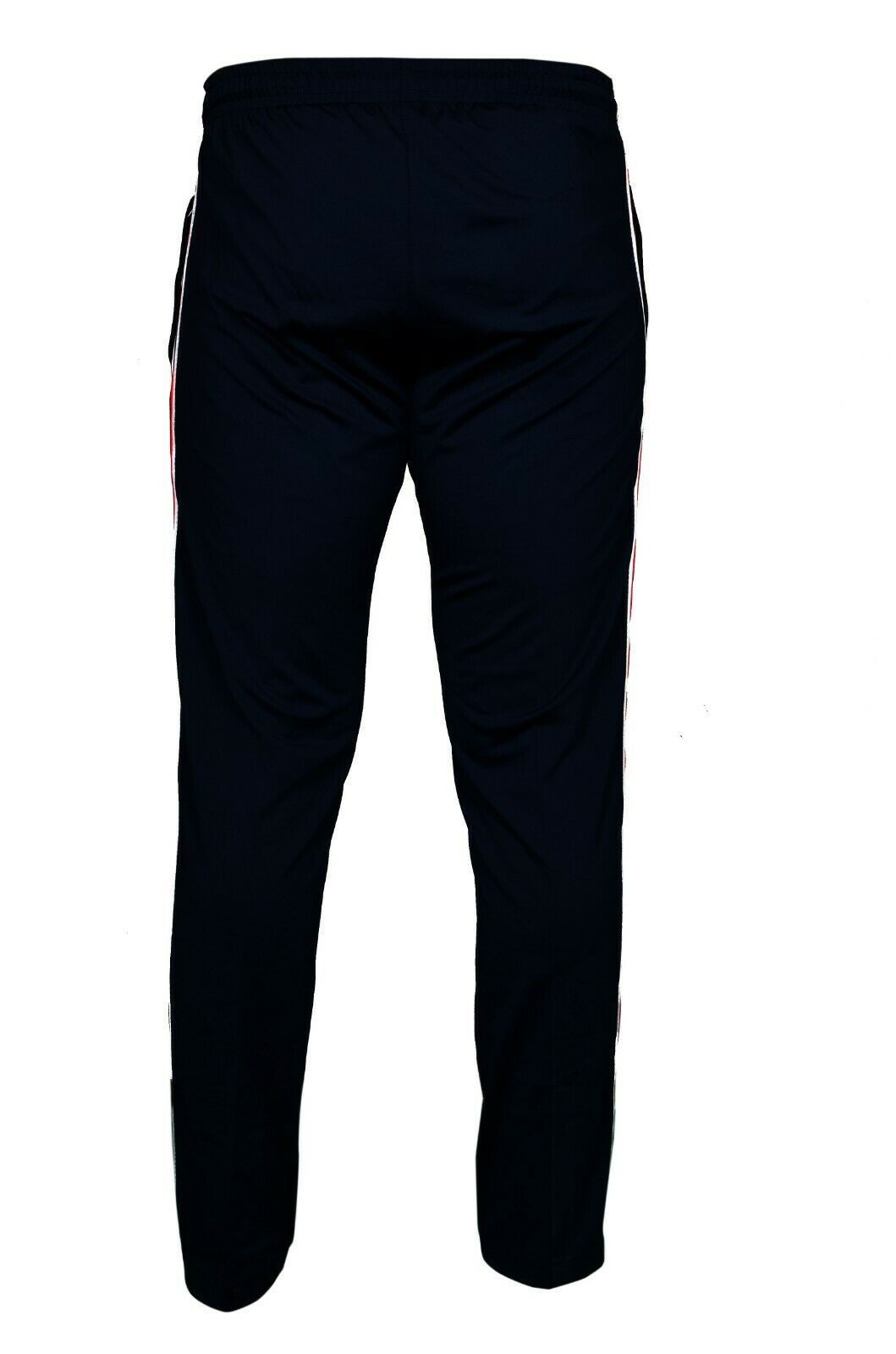 tracksuit bottoms, joggers, men's clothing, fashion, sale, SEGA, black, clothes for men, summer 2020 collection, cheap tracksuit, bottoms, lower, joggers, cotton, fabric, sports, image is back facing centre of black and red striped tracksuit bottoms, red, striped, leisurewear