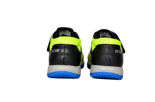 green, blue, black, two toned, kids, children, boys shoes, children's shoes, children's trainers, kids shoes, kids trainers, for kids, for trainers, for kids, multicoloured, multicolored, SEGA SHOES, SEGA SPORTS, SEGA DECO , Image of SEGA Deco in its blue green & black variation from the back,